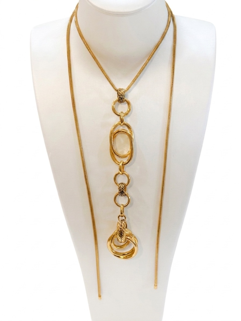 Vintage Gold Tone Multi-Link Statement Pendant Long Snake Chain Necklace